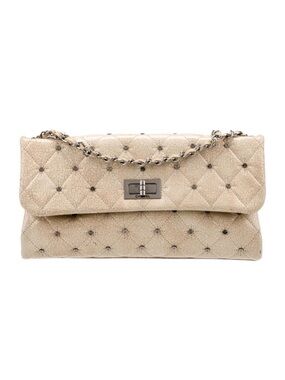 Chanel Vintage Studded CC Reissue Crackle Effect Flap Bag in Tan / Beige